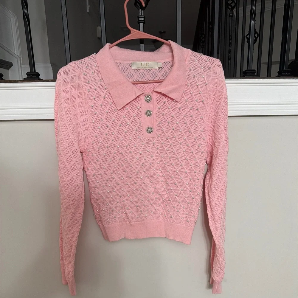 Lizette Collection vintage-style, long-sleeve knit polo women’s sweater. - Picture 2 of 7